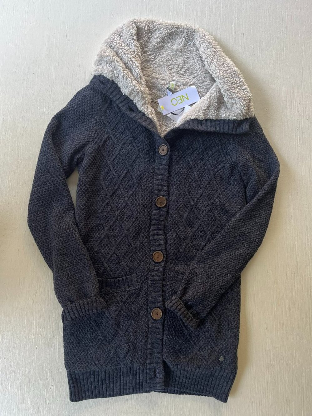 blue cable knit cardigan women's xs NWT adidas neo
